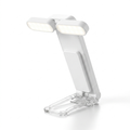 Fixless rechargeable dual-head clip-on book light in white, folding reading lamp