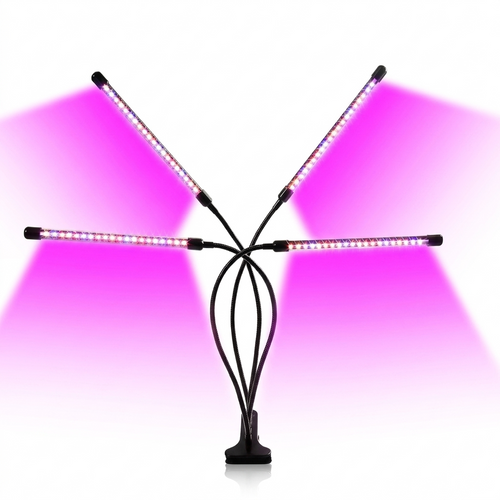Fixless 4-head full-spectrum LED grow light with clip clamp and gooseneck arms